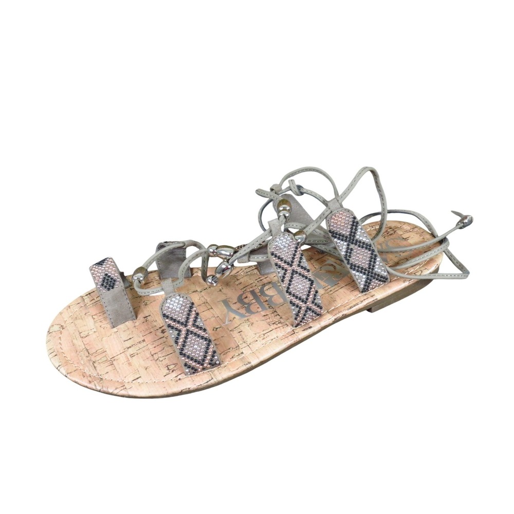 Sam & Libby Bethany Womens Gladiator Sandals Sz 9.5 Summer Bronze Beaded LaceUp